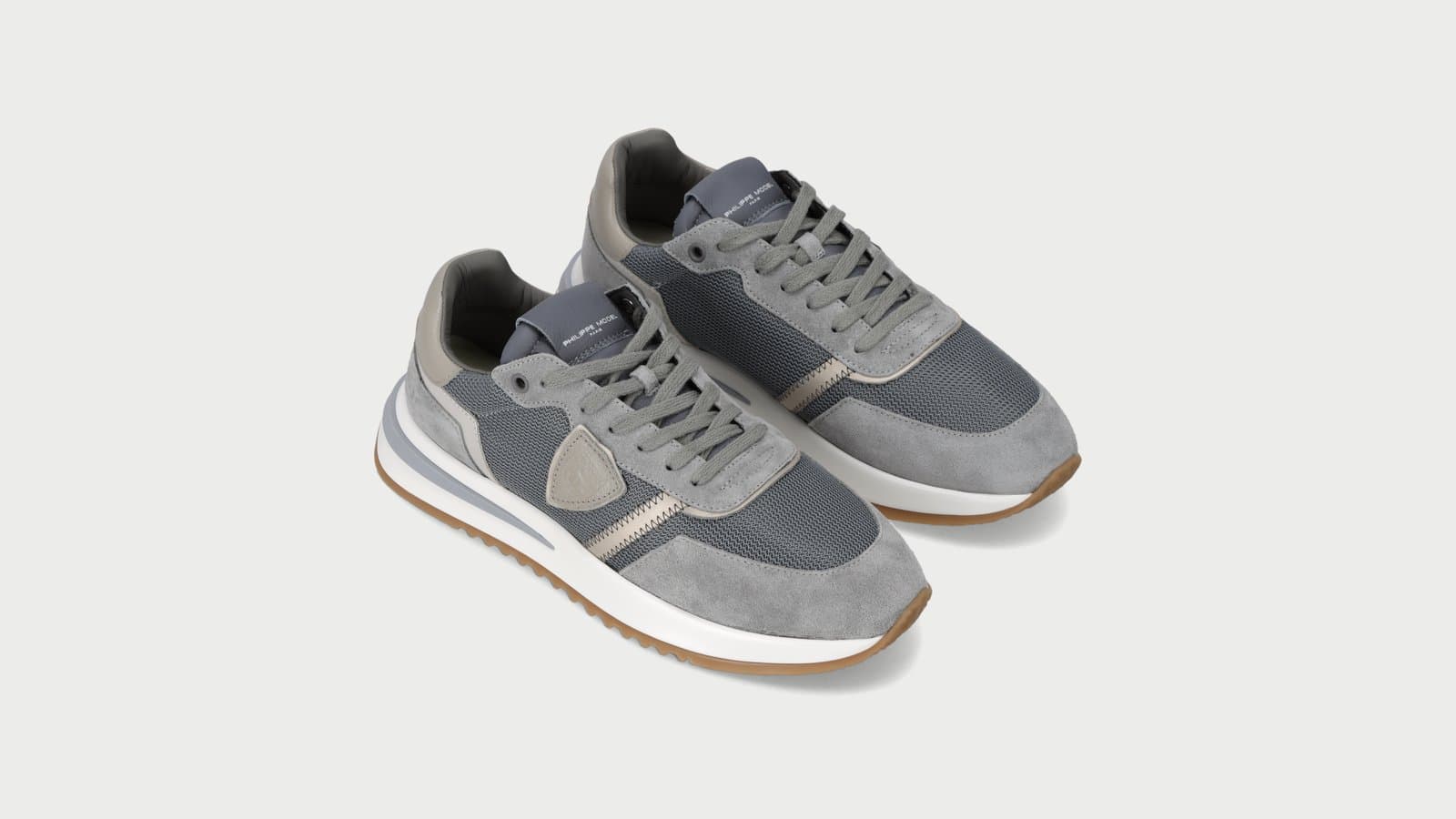 Sneakers Philippe Model Tropez 2.1 grises en daim, mesh et cuir